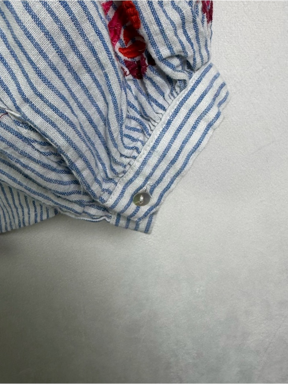 Philosophy Women’s Linen Floral Embroidered Blouse Boho Coastal Stripe Top Sz S - Picture 8 of 9
